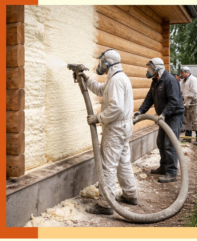 Утепление дома из бруса пенополиуретаном в Сосновом Бору