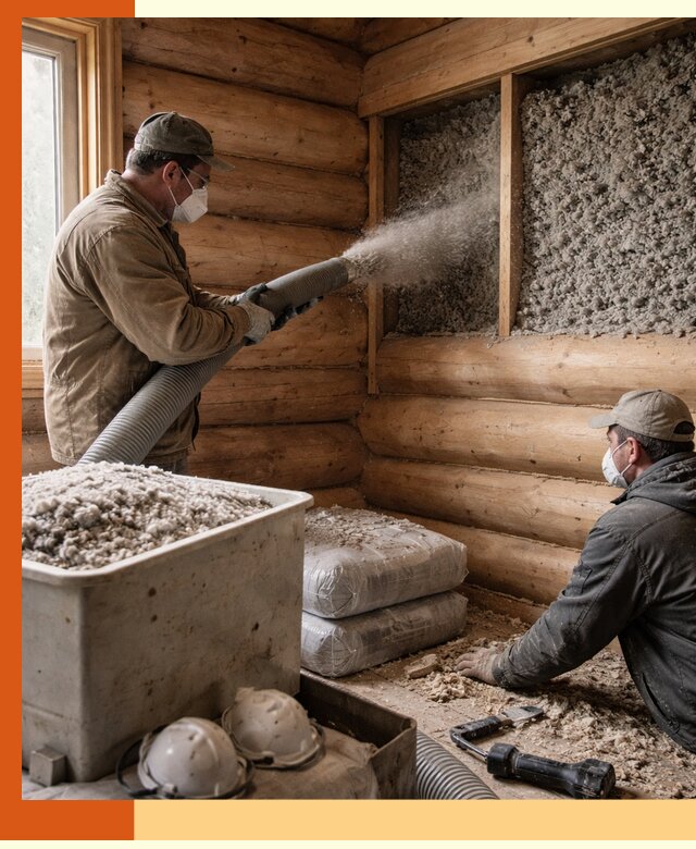 Утепление дома из бруса эковатой в Сосновом Бору