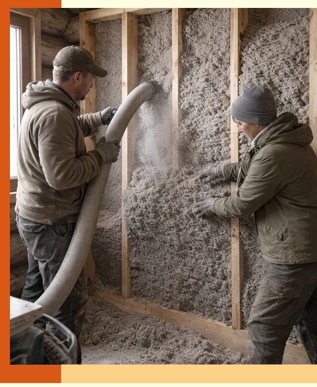 Утепление бревенчатого дома эковатой в Сосновом Бору