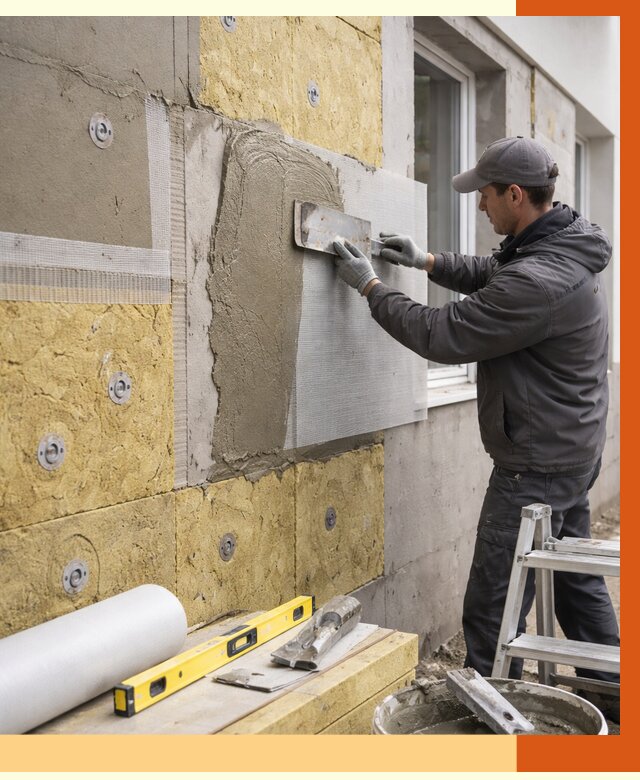 Утепление фасада под штукатурку в Сосновом Бору от 4266 руб/м2 — монтаж пенопластом и минватой | ТепломастерСнб