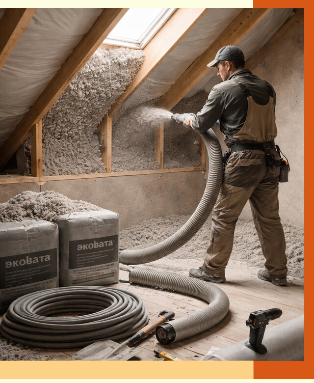 Утепление мансарды эковатой в Сосновом Бору от 2235 руб/м2 — монтаж, задувка, цена | ТепломастерСнб