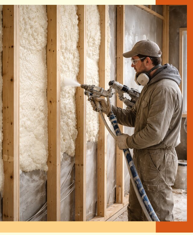 Утепление каркасной стены ППУ в Сосновом Бору от 4317 руб./м2 под ключ | ТепломастерСнб