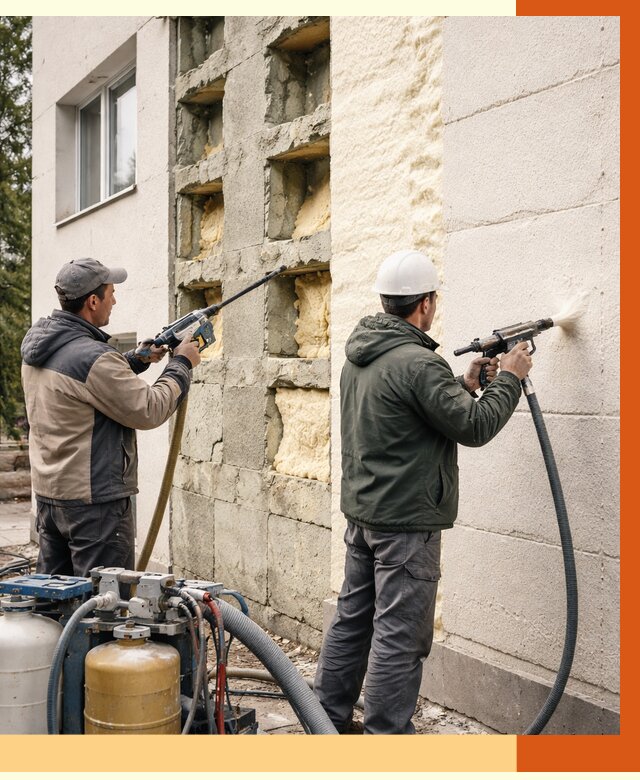 Заполнение пустот фасада в Сосновом Бору от 4571 руб. — утепление пустот облицовки | ТепломастерСнб