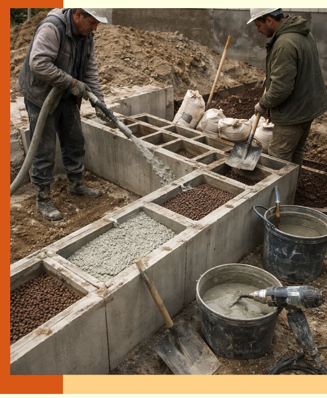 Заполнение полостей фундамента в Сосновом Бору герметичным утеплением и повышением прочности