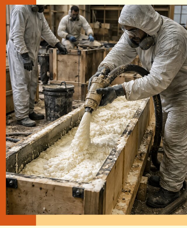 Заливка пенополиуретана в формы для утепления в Сосновом Бору